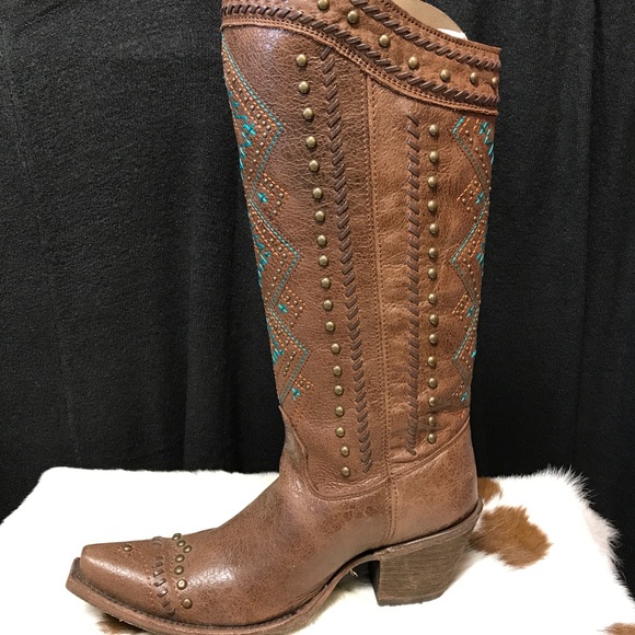 5🌟Rated!! Corral Vintage Turquoise Accent Cowboy Boots - Picture 2 of 8